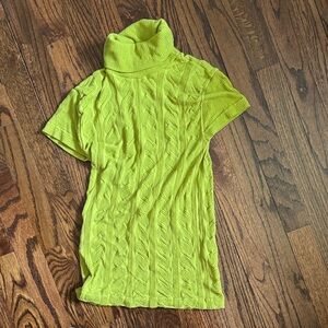 Lime Green Cable Knit Short Sleeve Turtleneck Sweater